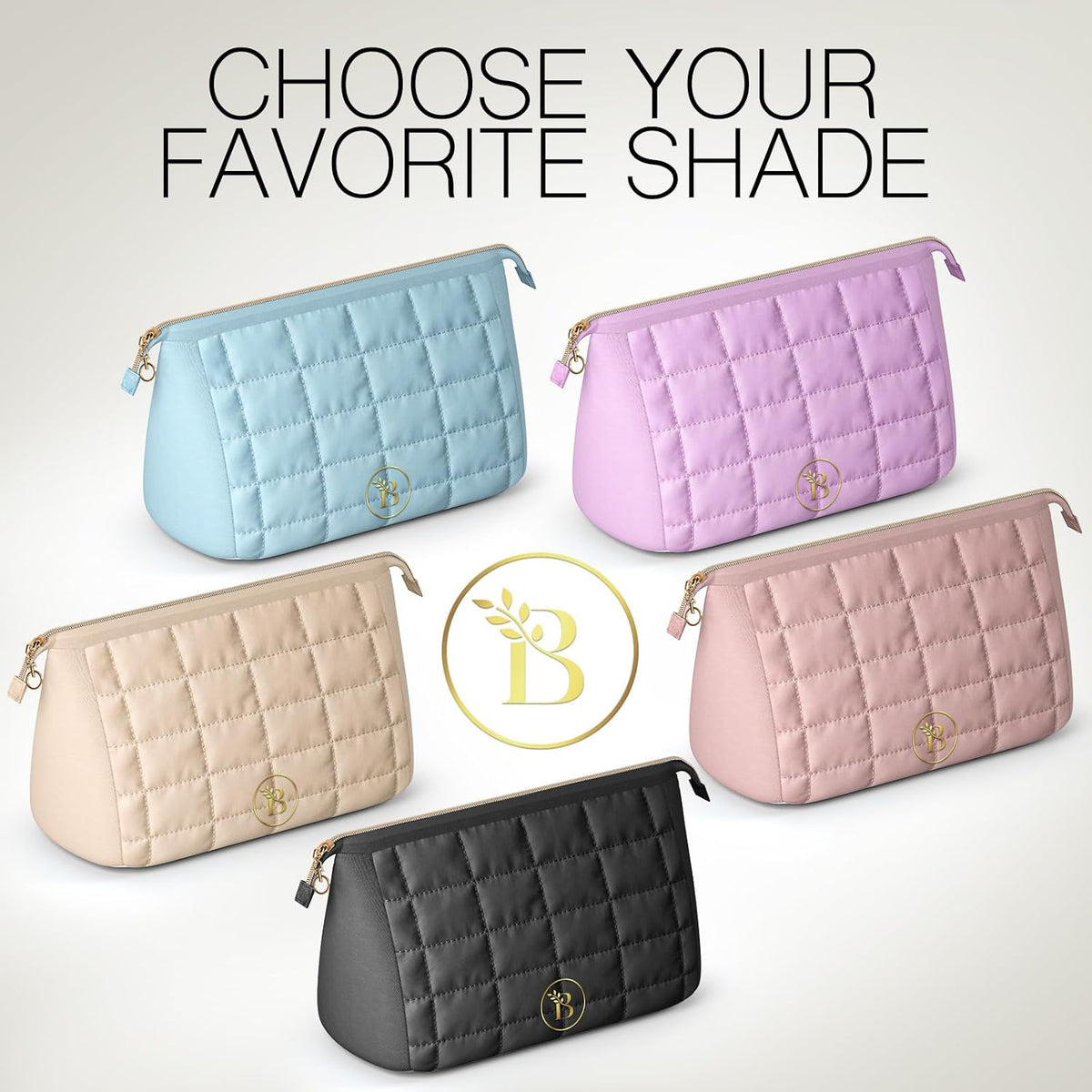 BLOOMORA Quilted Dark Pink Makeup Bag packed with beauty essentials.