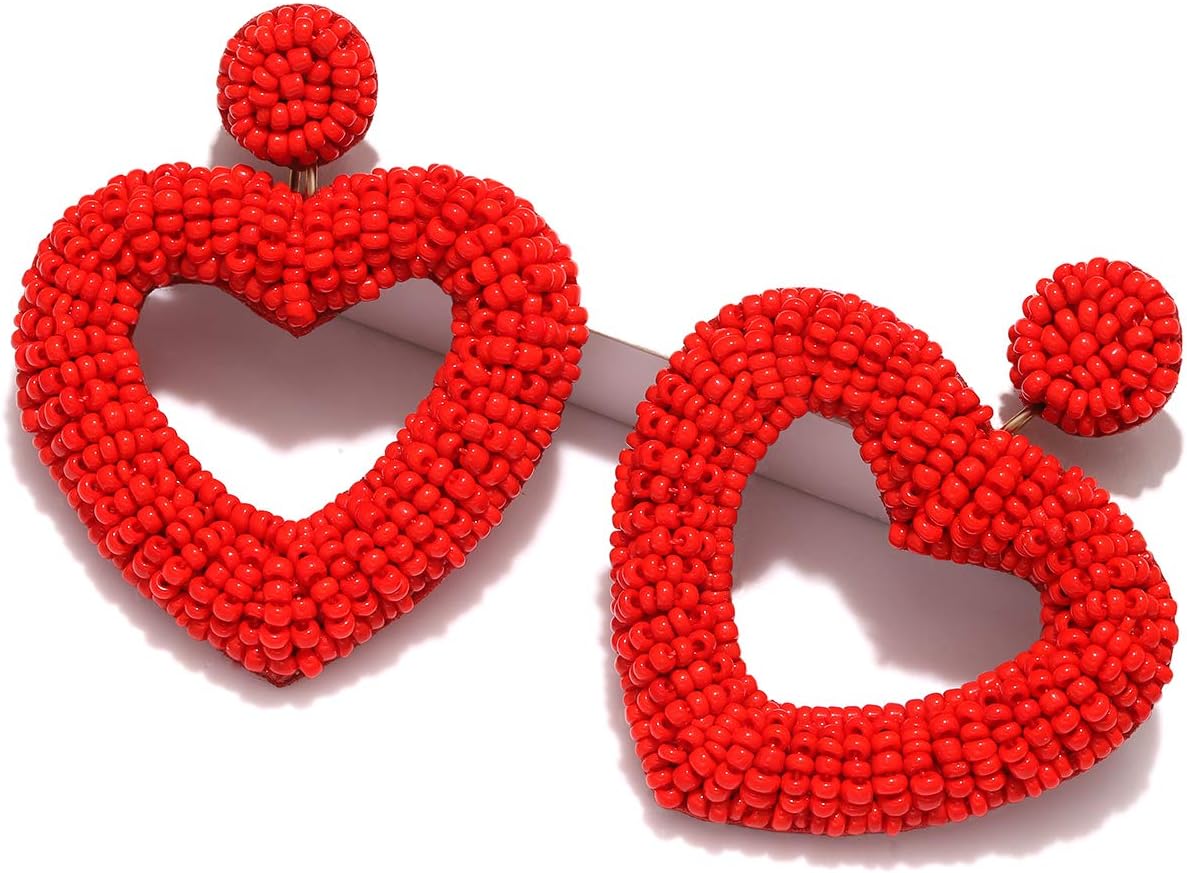 Valentine's Day Earrings for Women Red Pink Beaded Heart Earrings Concersation Heart Drop Dangle Earrings Valentine's Day Jewelry Accessories Gifts - Image 9