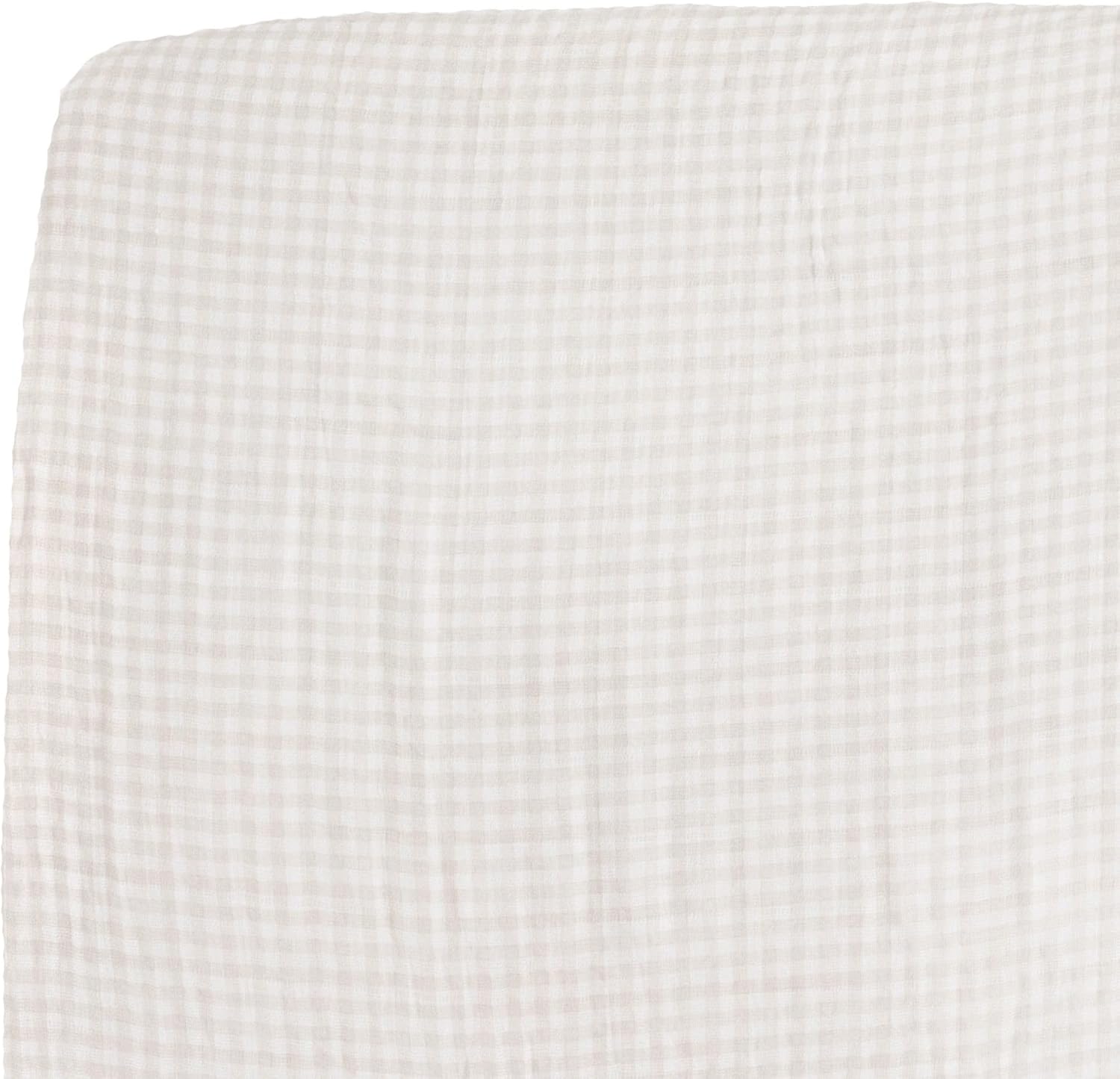 Little Unicorn premium muslin crib sheet in tan gingham pattern front view