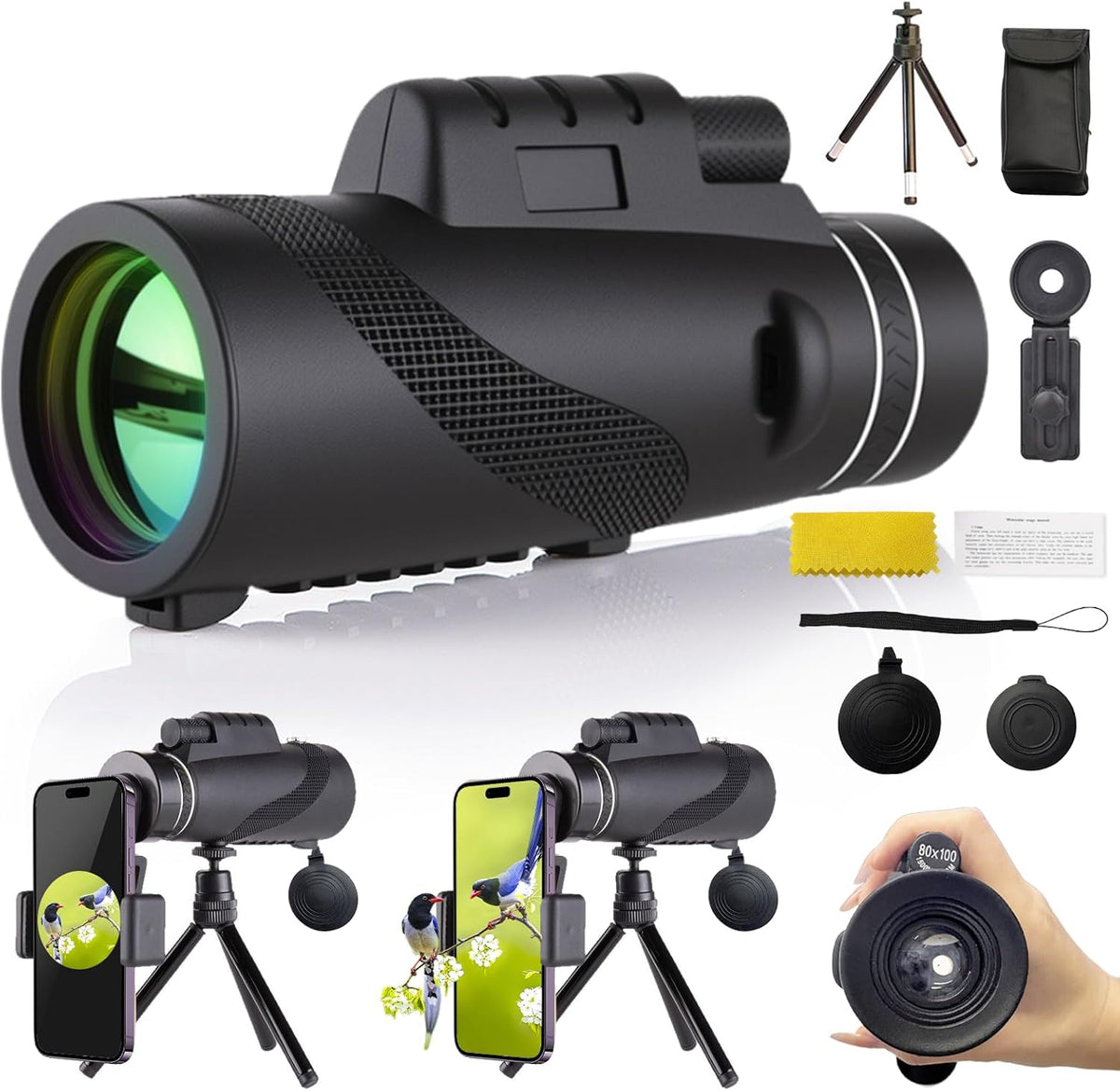 Orizizhic 80x100 High Powered Monocular Telescope front view