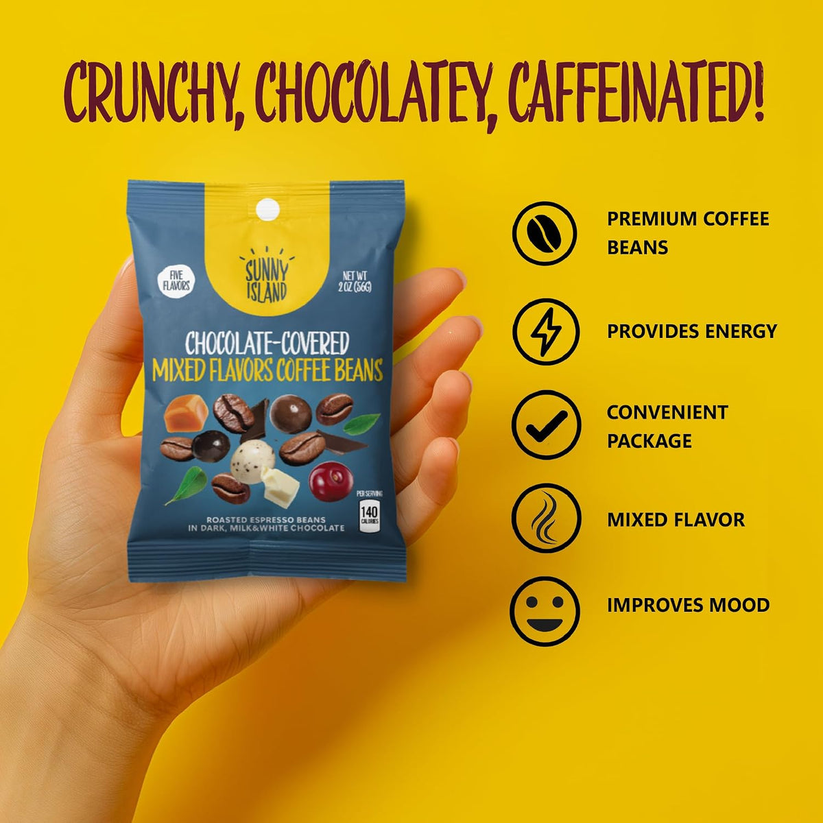 Chocolate Covered Espresso Coffee Beans | Pack of 12, 2 Ounces Pouch | 5 Mixed Flavors | 24oz total - Image 3