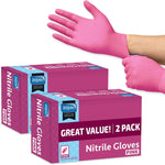 Inspire Pink Nitrile Disposable Gloves front view of professional packaging
