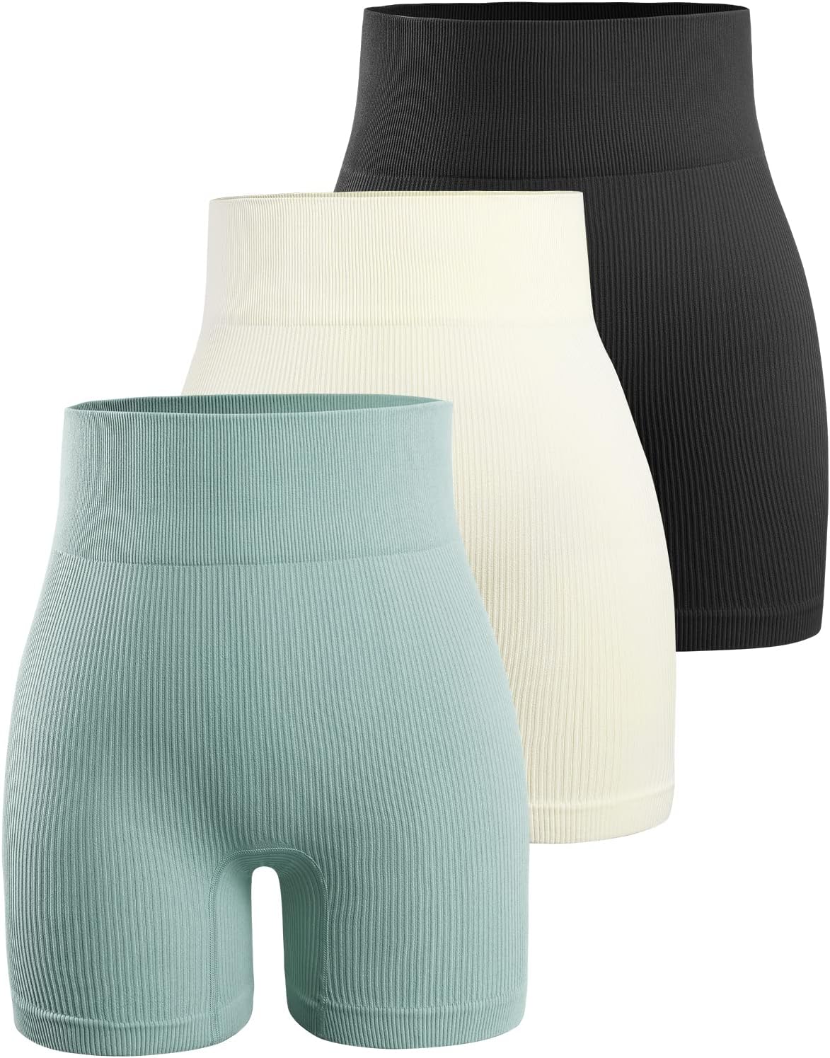 YNNTHY Women's Biker Shorts Workout Gym Ribbed High Waisted Spandex Yoga Shorts 3 Pack - Image 10