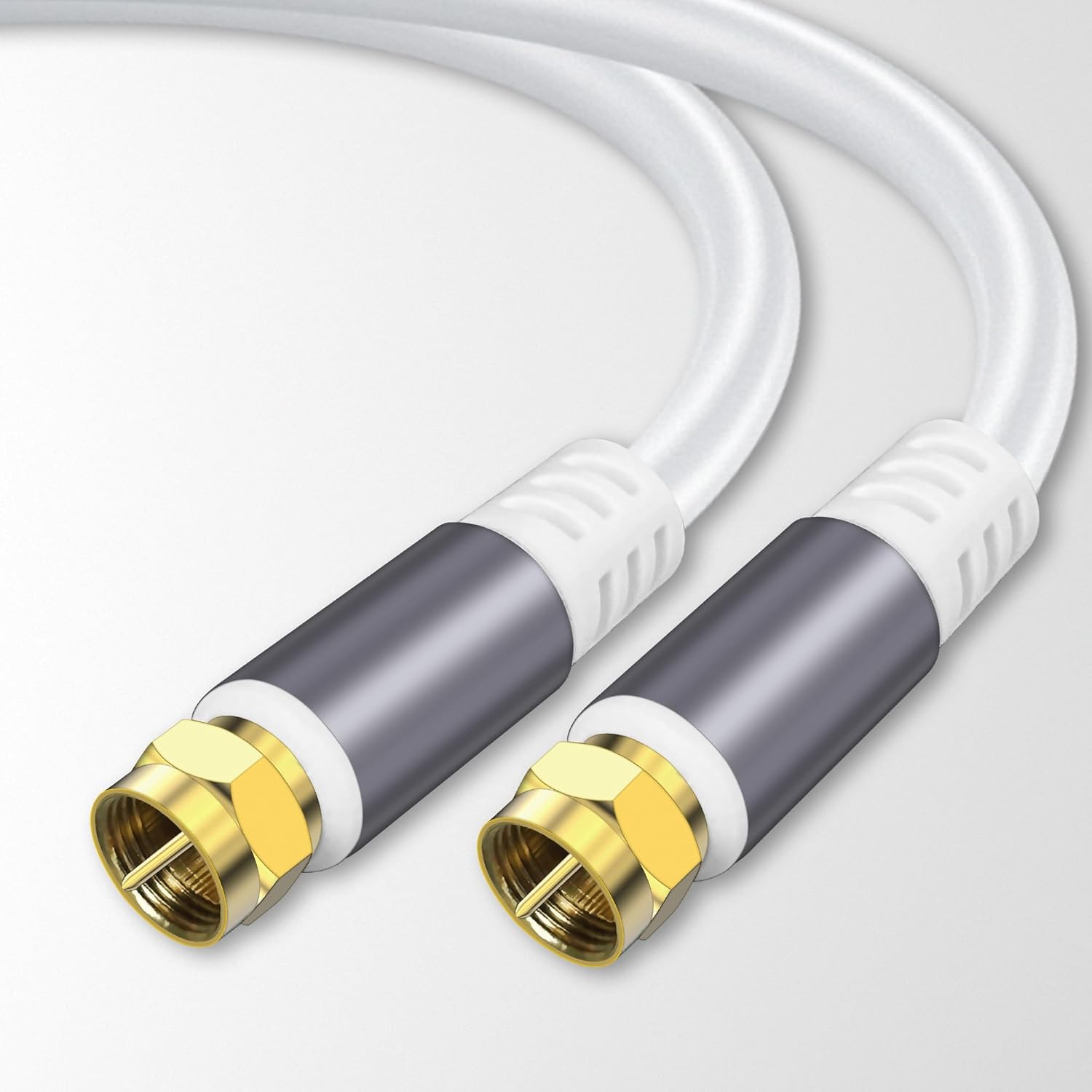 Tiierzon RG6 Coaxial Cable front view showcasing white 5 feet cord with gold plated F type connectors
