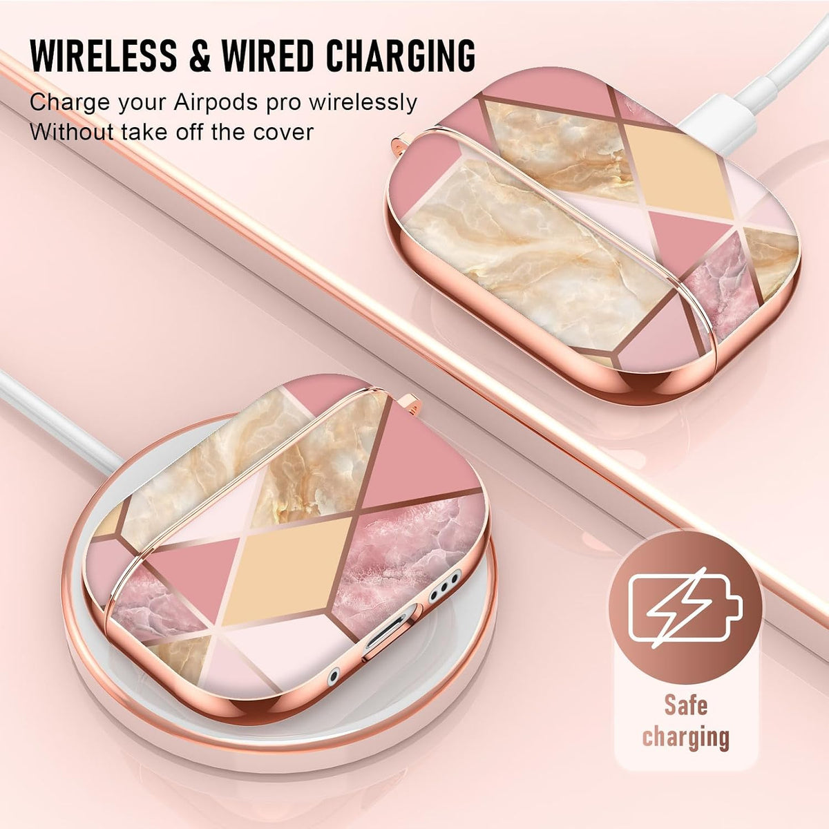 Maxjoy AirPods Pro protective cover showing attached metal carabiner keychain
