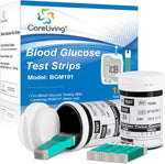 CareLiving BGM101 blood glucose test strips one hundred count front view box packaging