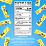 Individually wrapped banana chewy taffy candy mini bars spread out on table