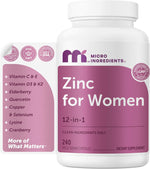 Micro Ingredients zinc for women capsules bottle front view showing 240 vegetarian capsules