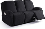 Ruaozz 3 seater stretch recliner sofa cover front view in black