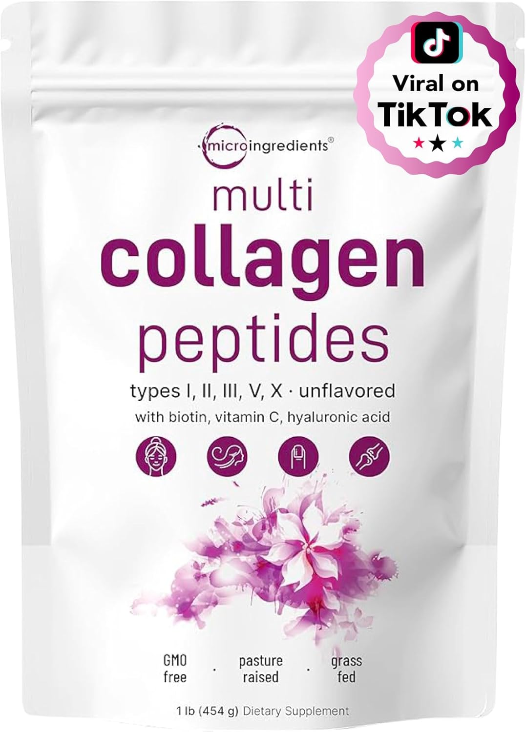 Micro Ingredients multi collagen peptides powder front view packaging