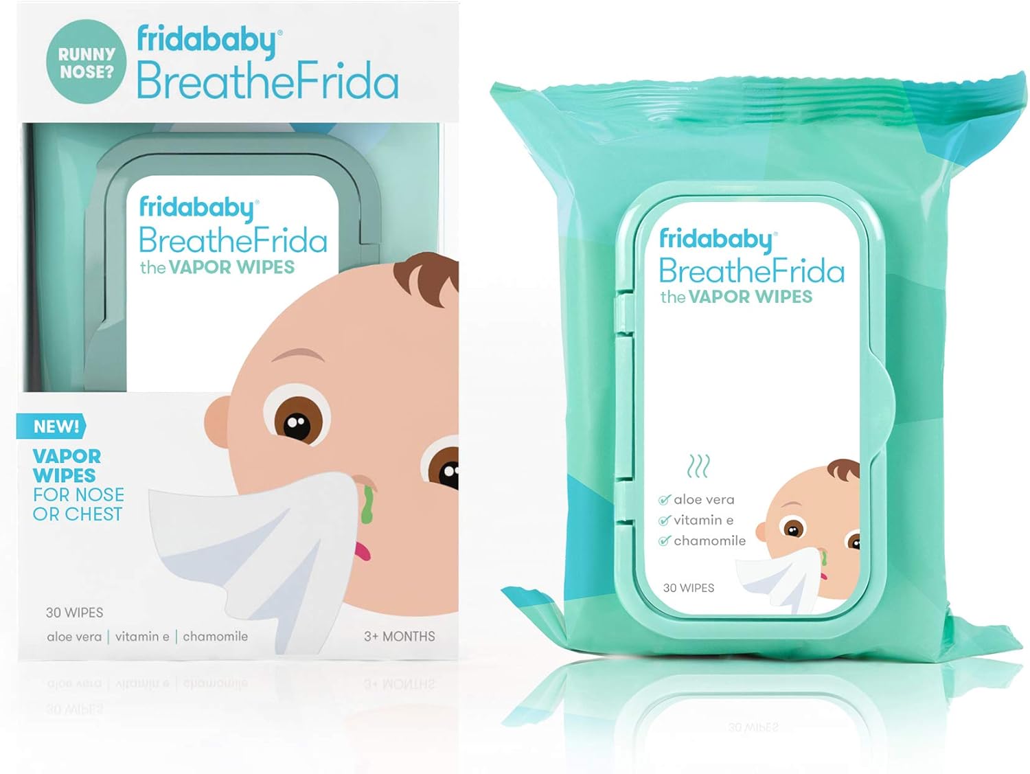 Frida Baby Breathefrida Toddler & Baby Nose Wipes, Baby Saline Wipes for Nose, Chest, Allergy Relief, Alcohol Free, Made with Aloe Vitamin E & Chamomile, 30 Count, 1pk - Image 1
