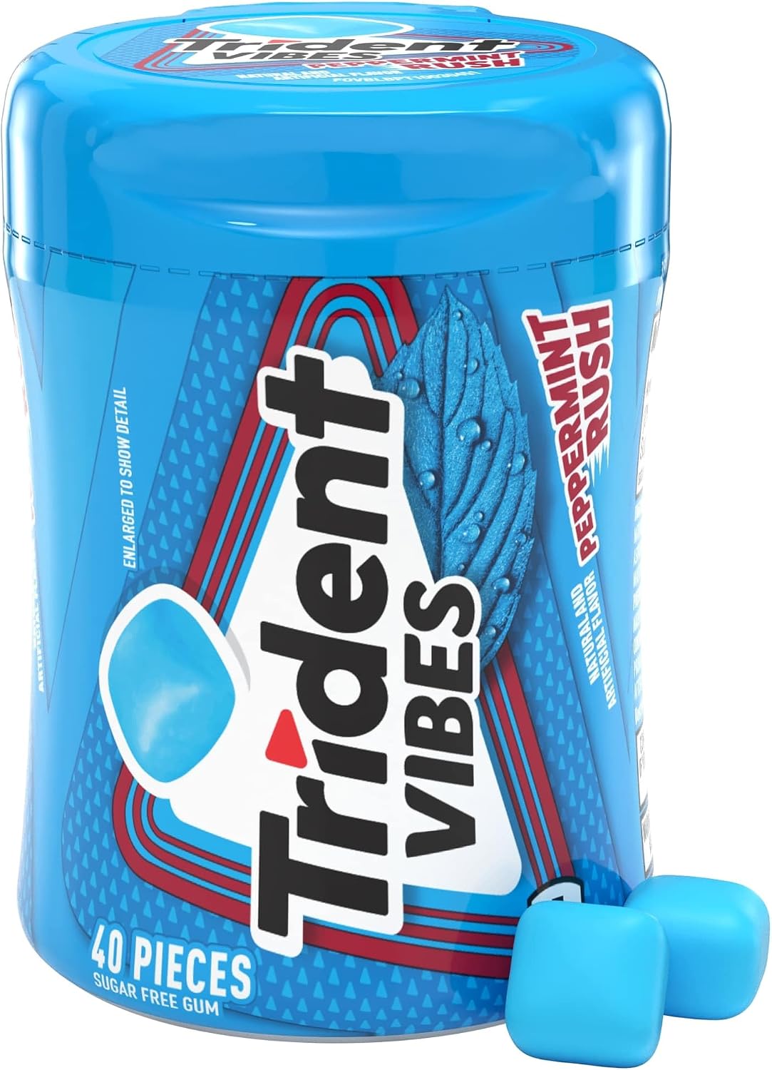 USA imported Trident Vibes Cotton Candy sugarless gum bottle on a clean background