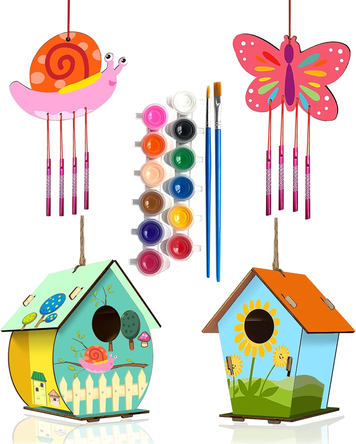 Home Composer 4 Pack DIY bird house and wind chime craft kit front view