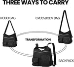 Hobo Purse for Women, Nylon Crossbody Shoulder Handbag Convertible Backpack - Image 6