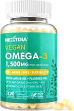 Nextdia Vegan Omega 3 EPA DHA ALA Supplements front bottle view