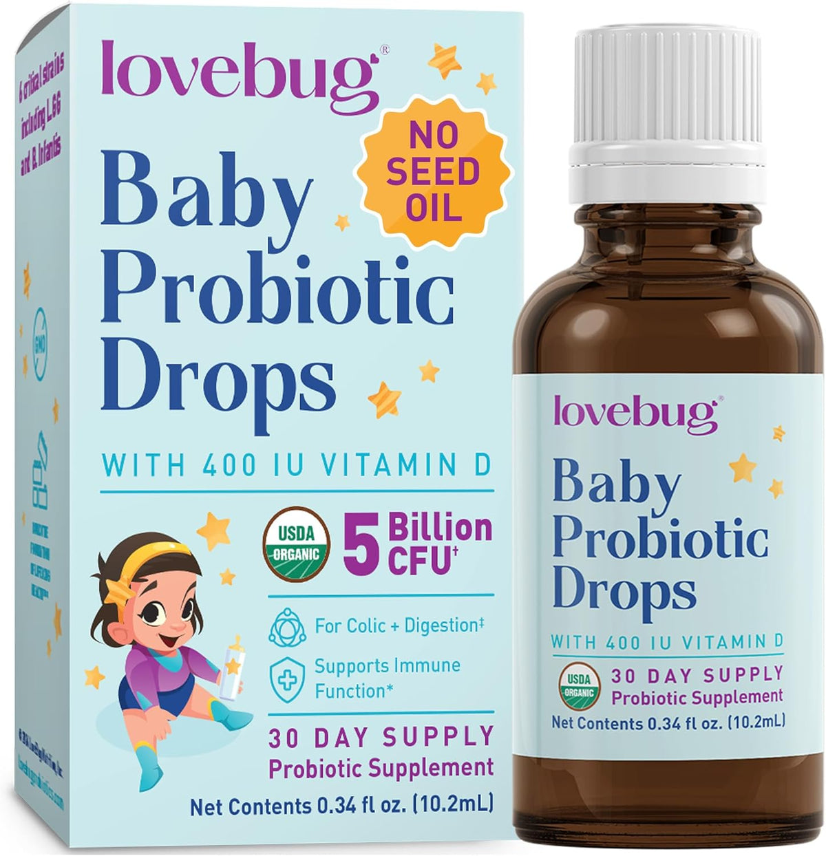 LOVEBUG Baby Probiotic Drops 10ml bottle for newborn digestive health