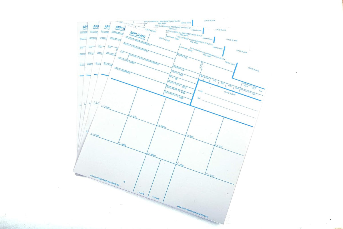 Fingerprint Depot Applicant FD-258 100 Pack front view FBI fingerprint cards