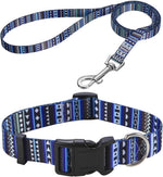 Mihqy dog collar and leash set front view bohemian blue