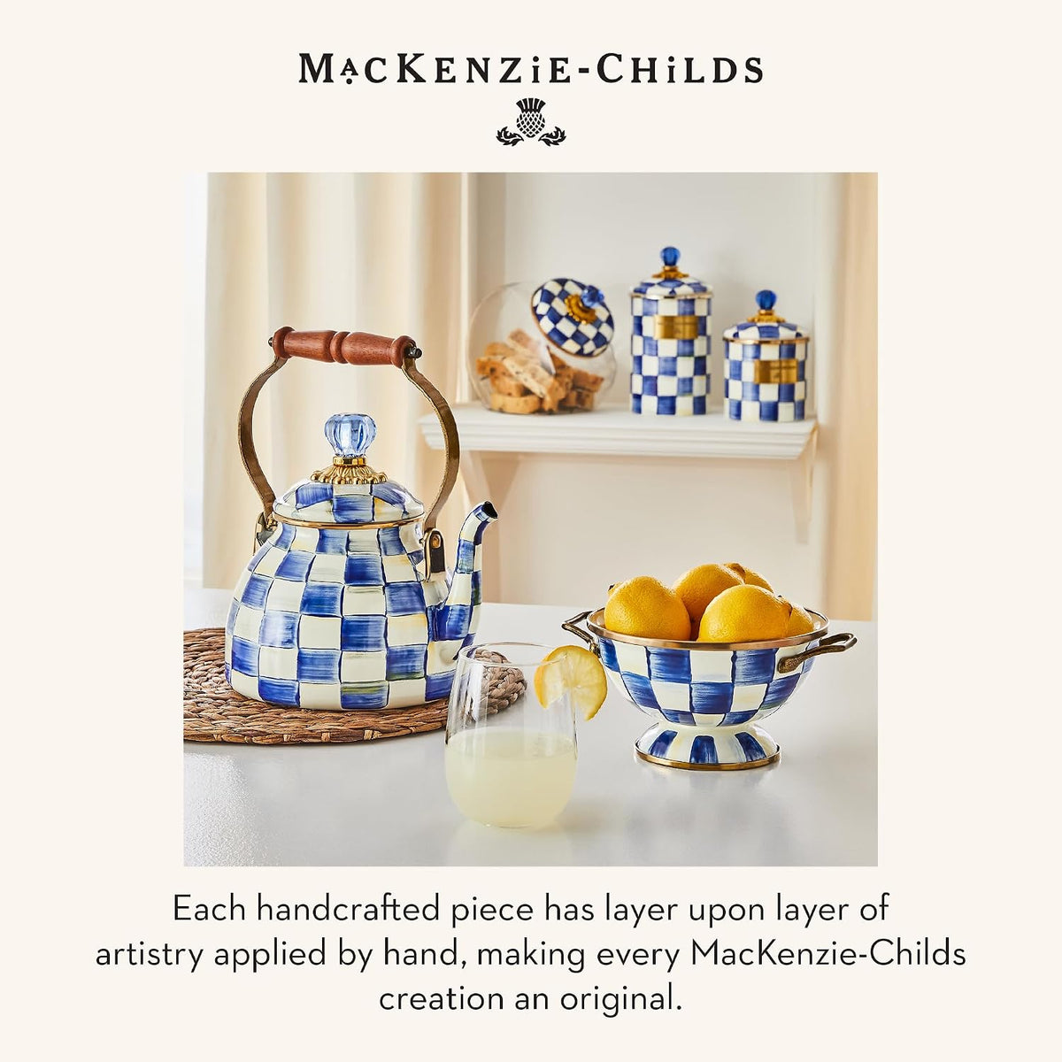 MacKenzie-Childs Royal Check tea kettle base and body pattern
