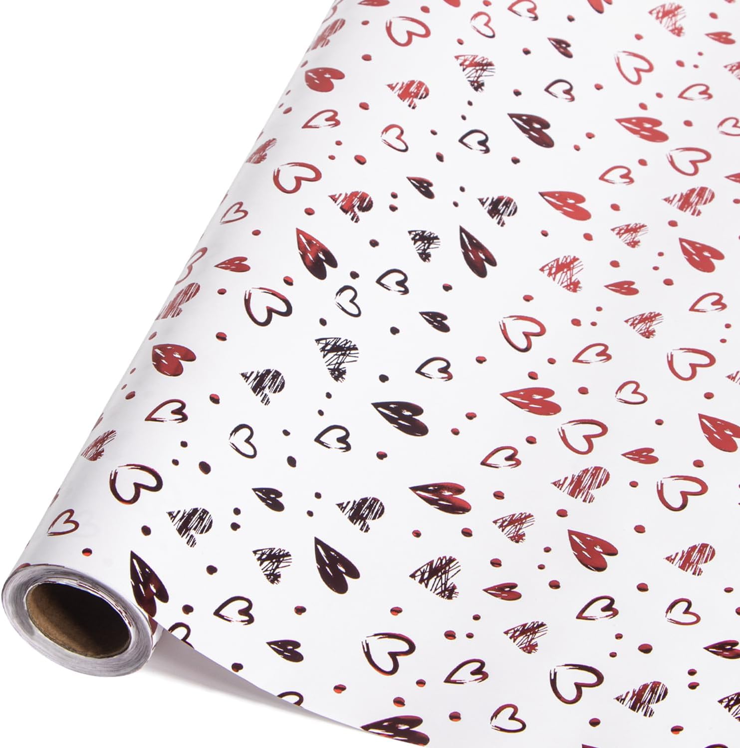 Ribbli Valentine's Day Wrapping Paper Red Heart Foil front view of the premium gift wrap roll.