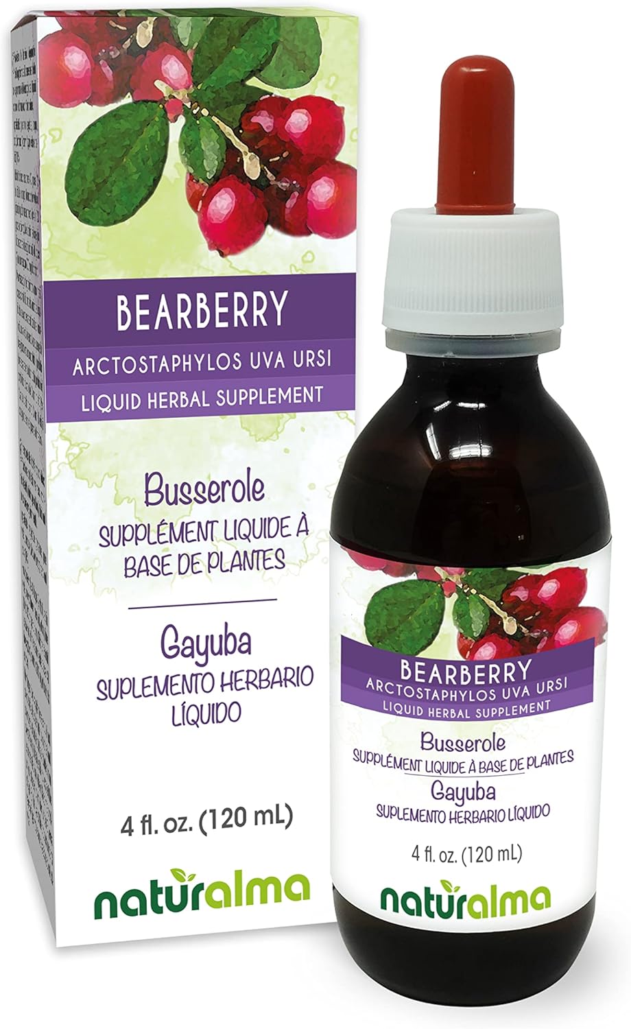 Naturalma Bearberry (Arctostaphylos uva Ursi) Leaf Alcohol-Free Tincture - 4 fl oz Liquid Extract in Drops - Herbal Supplement - Vegan - Image 1