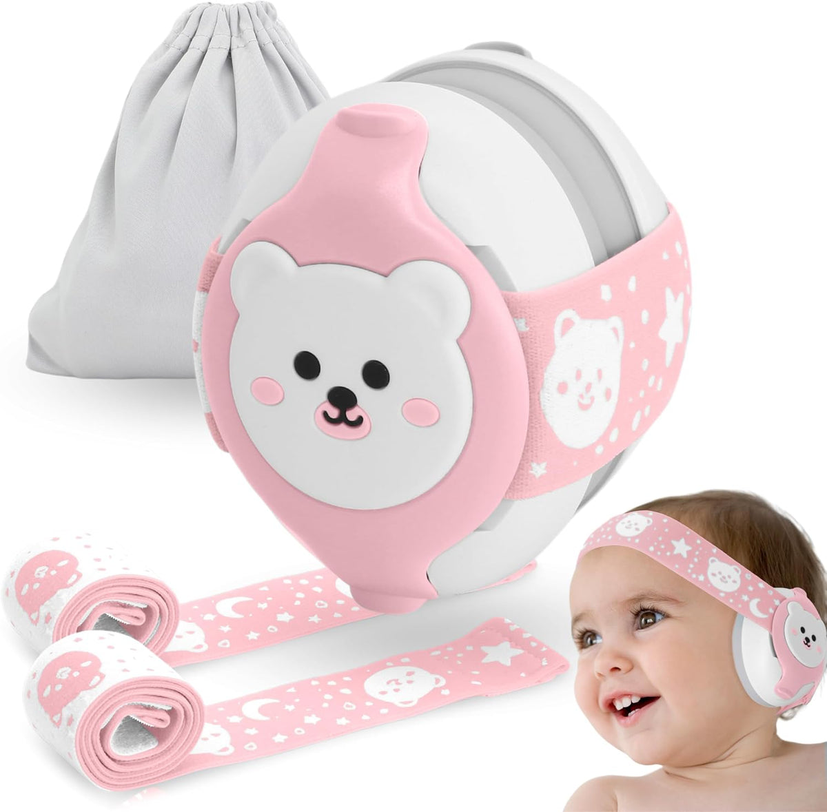 Bellebebe baby noise cancelling earmuffs front view in bear design