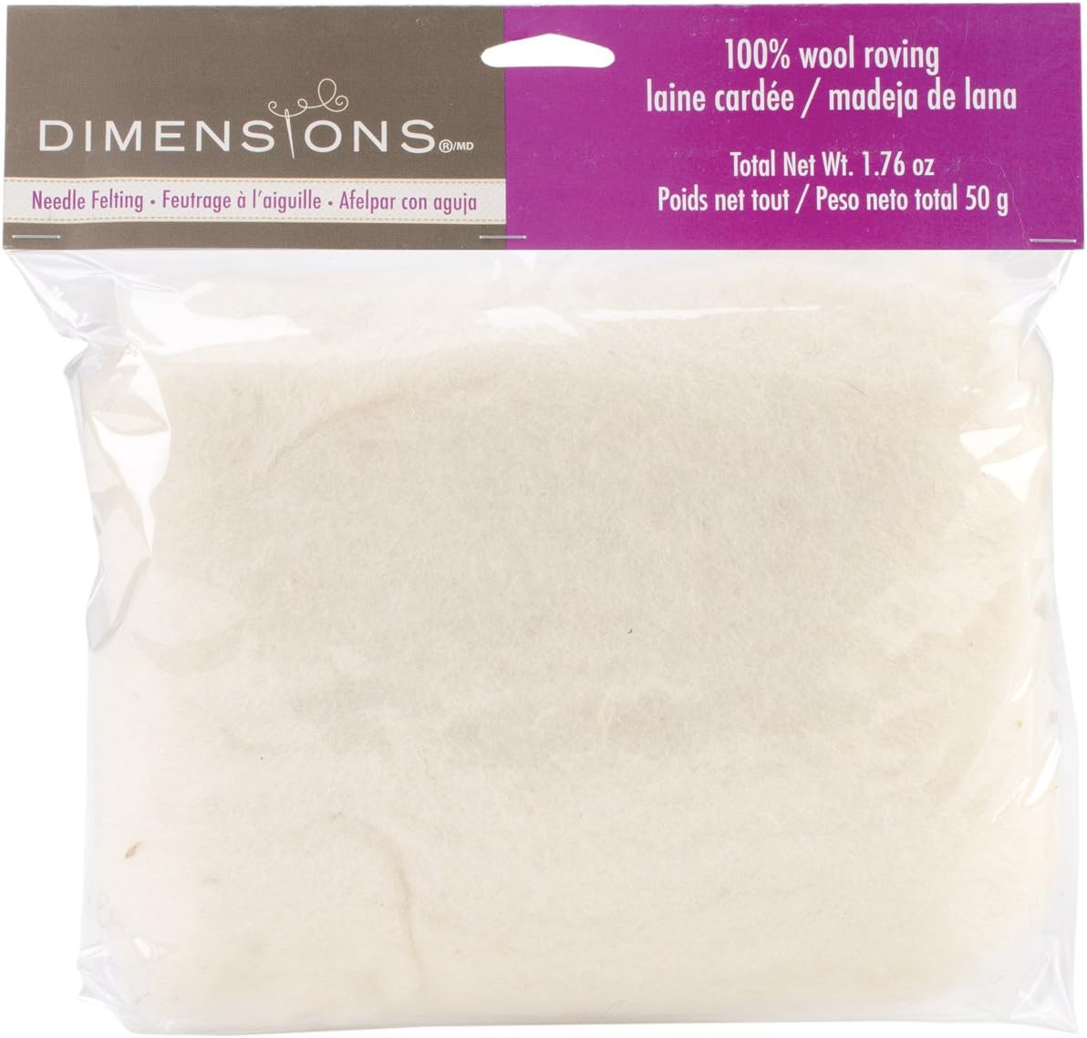 Dimensions Roving Roll close up of white wool section