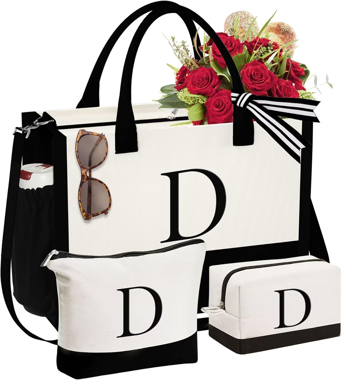 YOOLIFE Gifts for Women - Initial Canvas Tote Bag & Makeup Bag, Birthday Gifts for Women Mom Sister Friends - Image 11