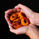 Sweet and spicy gummy rings in a bowl