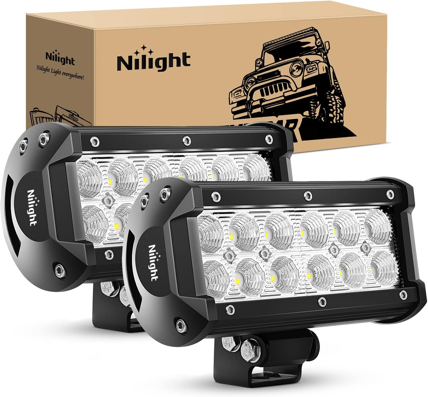 Nilight 36W 6.5 inch flood LED light pods front view