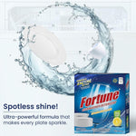 Automatic dishwasher loading with Fortune powder