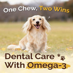 Gootoe eight ounce salmon flavor fresh breath dog chews packaging details.