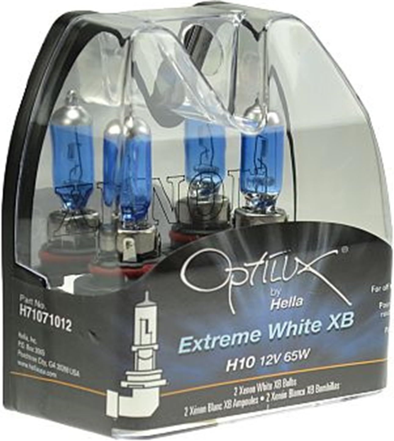 HELLA Optilux XB Series H8 Halogen Bulbs twin pack package front view.