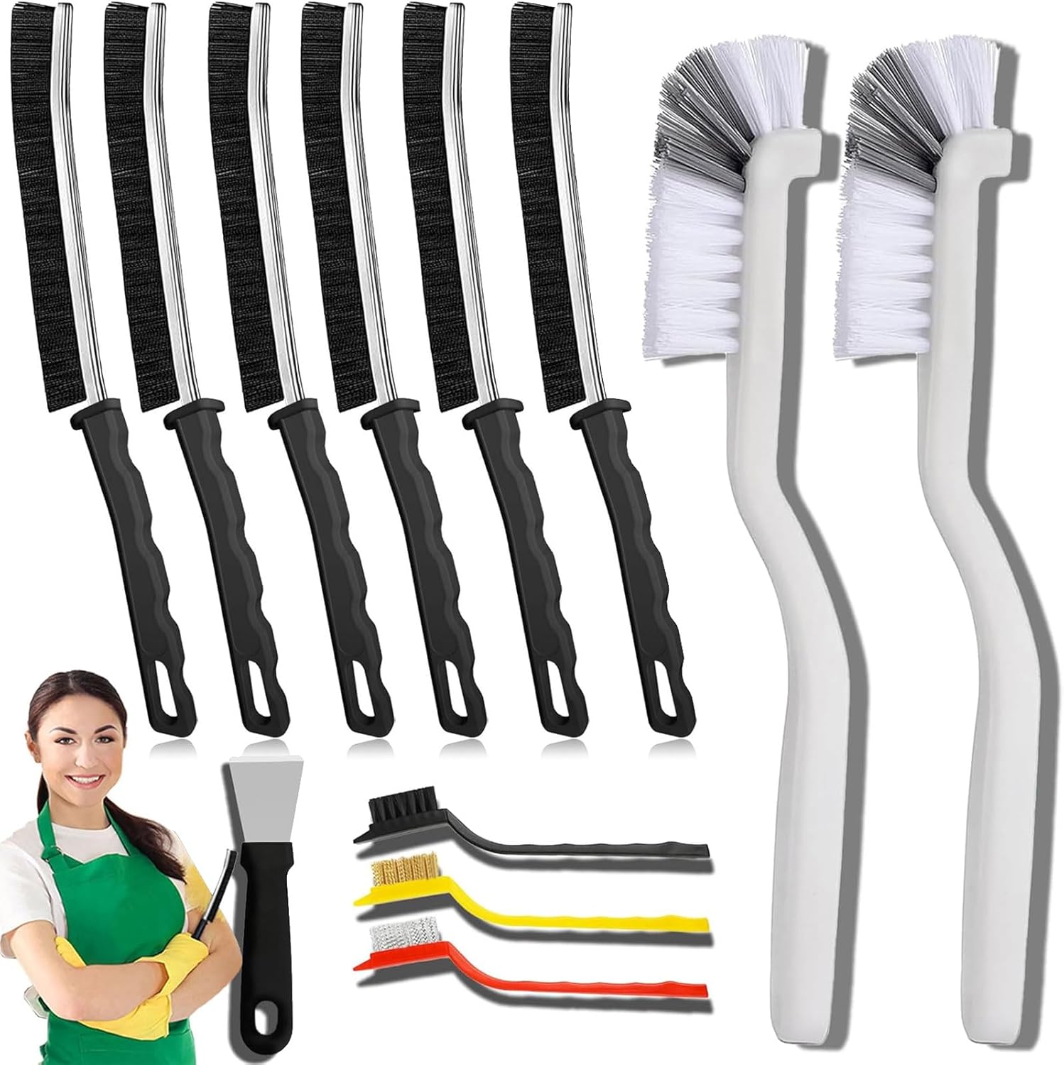 TURUM crevice cleaning brush set front view showing eleven different hard bristle tools