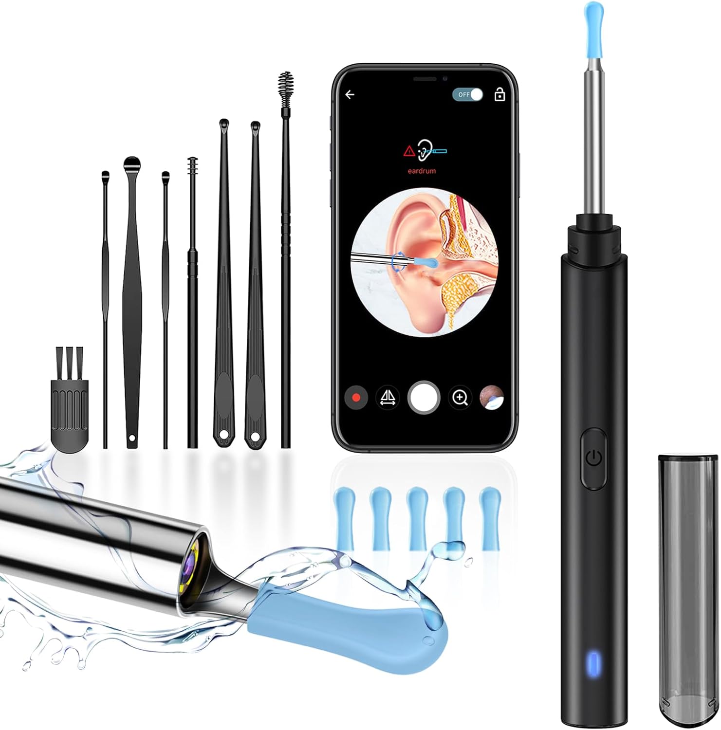 Ear Wax Removal, Ear Cleaner with Camera, Ears Wax Removal Kit with 1296P HD Ear Otoscope with 6 LED Lights, Earwax Removal Tool for iPhone, iPad & Android Smart Phones (Black, Standard) - Image 1