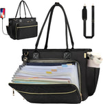 Veirdro teacher work tote bag front view in black color featuring premium waterproof nylon