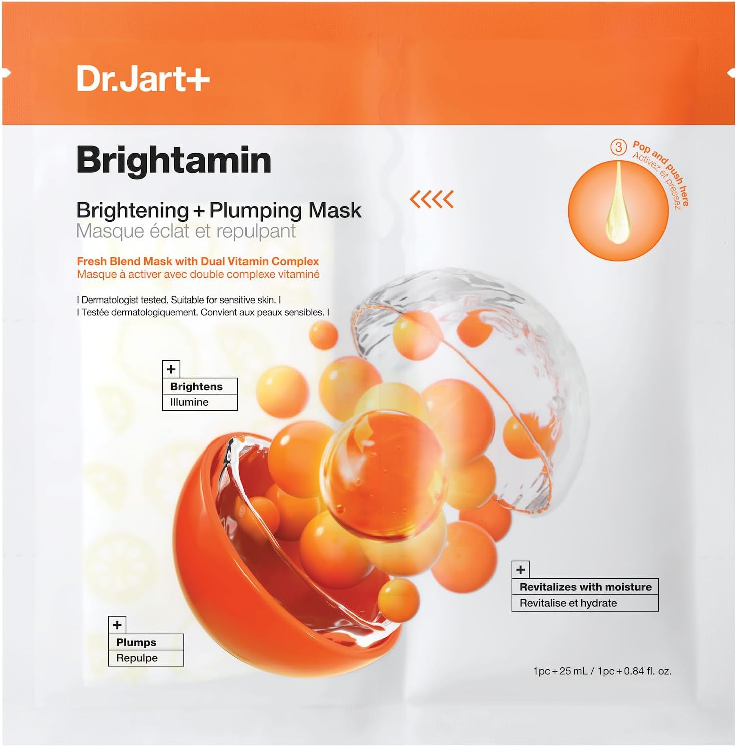 Dr.Jart+ Brightamin Brightening and Plumping Face Mask front view packaging