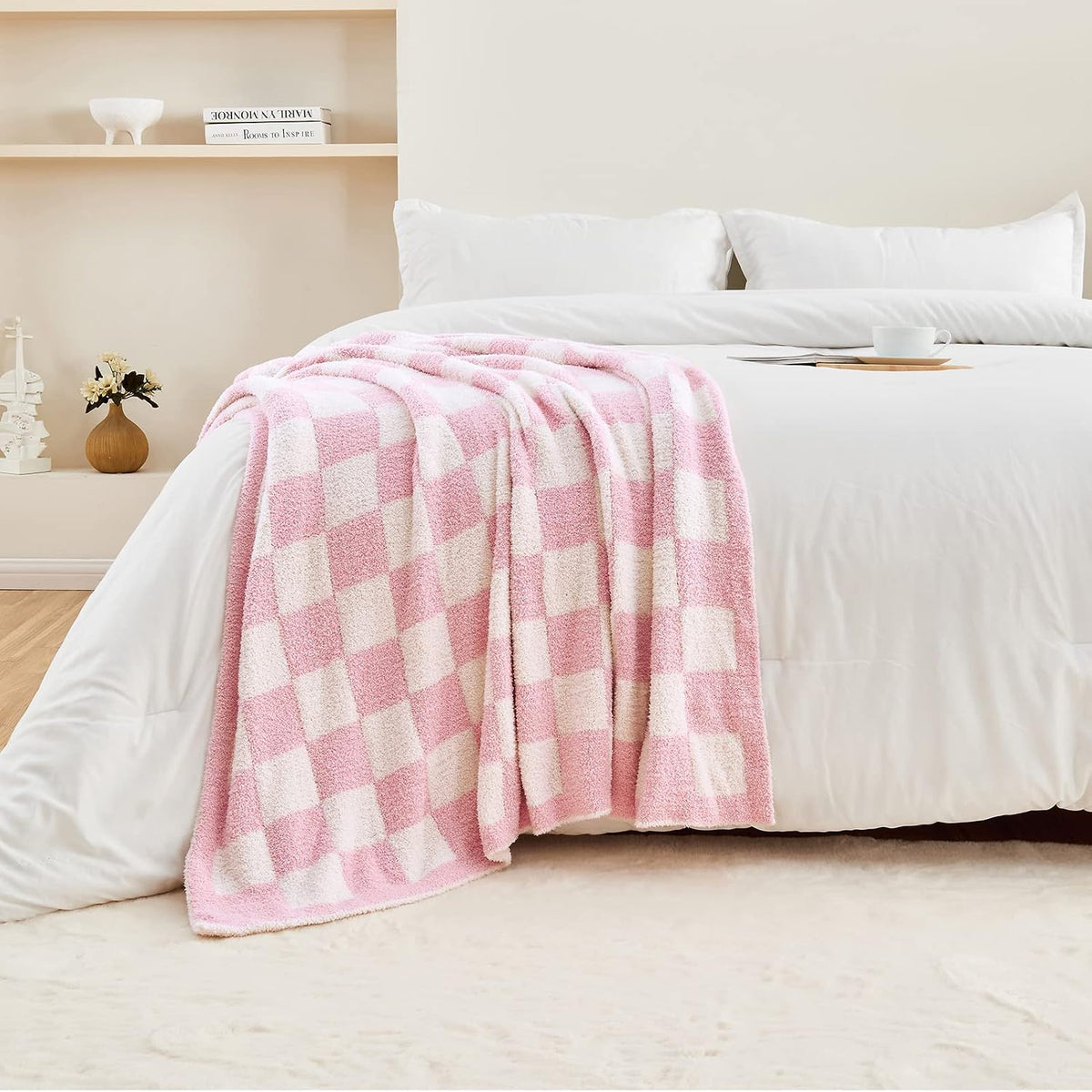 CozeCube fluffy microfiber knitted blanket folded on a modern sofa