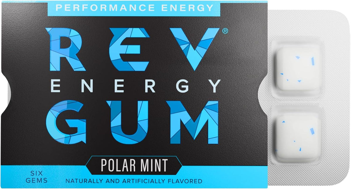 REV Gum extra strength spearmint twelve pack carton showing authentic product details