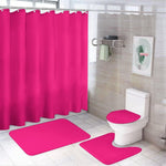 Curdesi hot pink and white geometric shower curtain set front view in modern bathroom