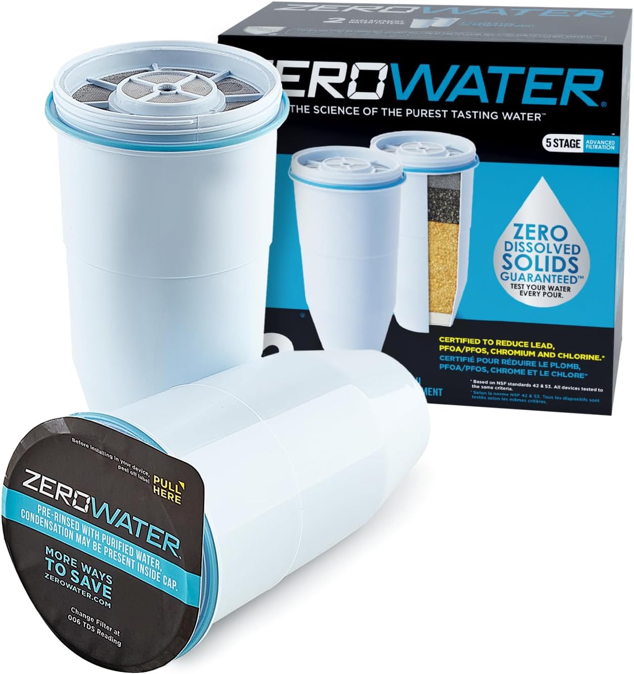 ZeroWater Official Replacement Water Filter Removes PFOA/PFOS 2-Pack - Image 1
