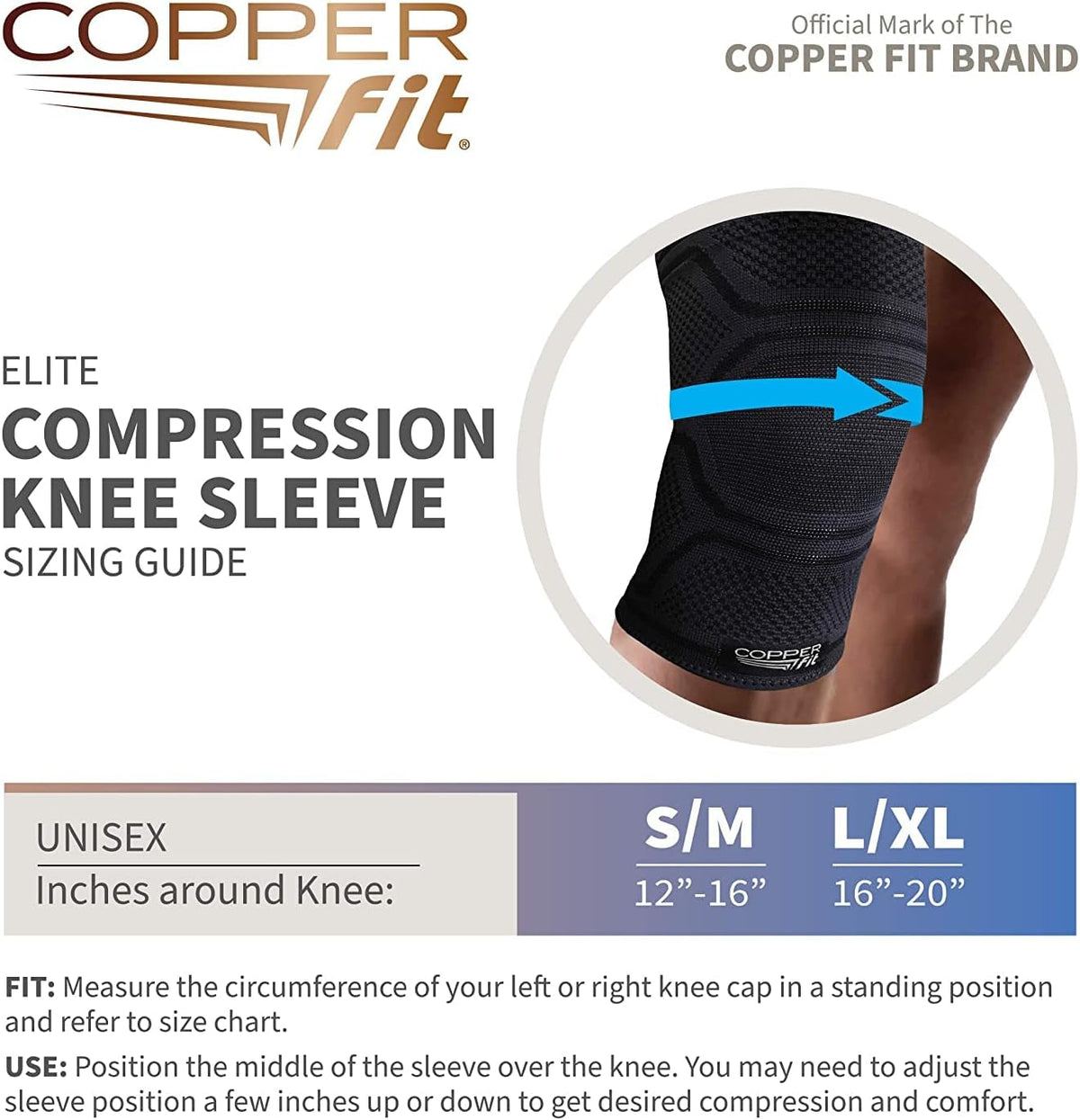 Copper Fit elite knee brace contour design shape