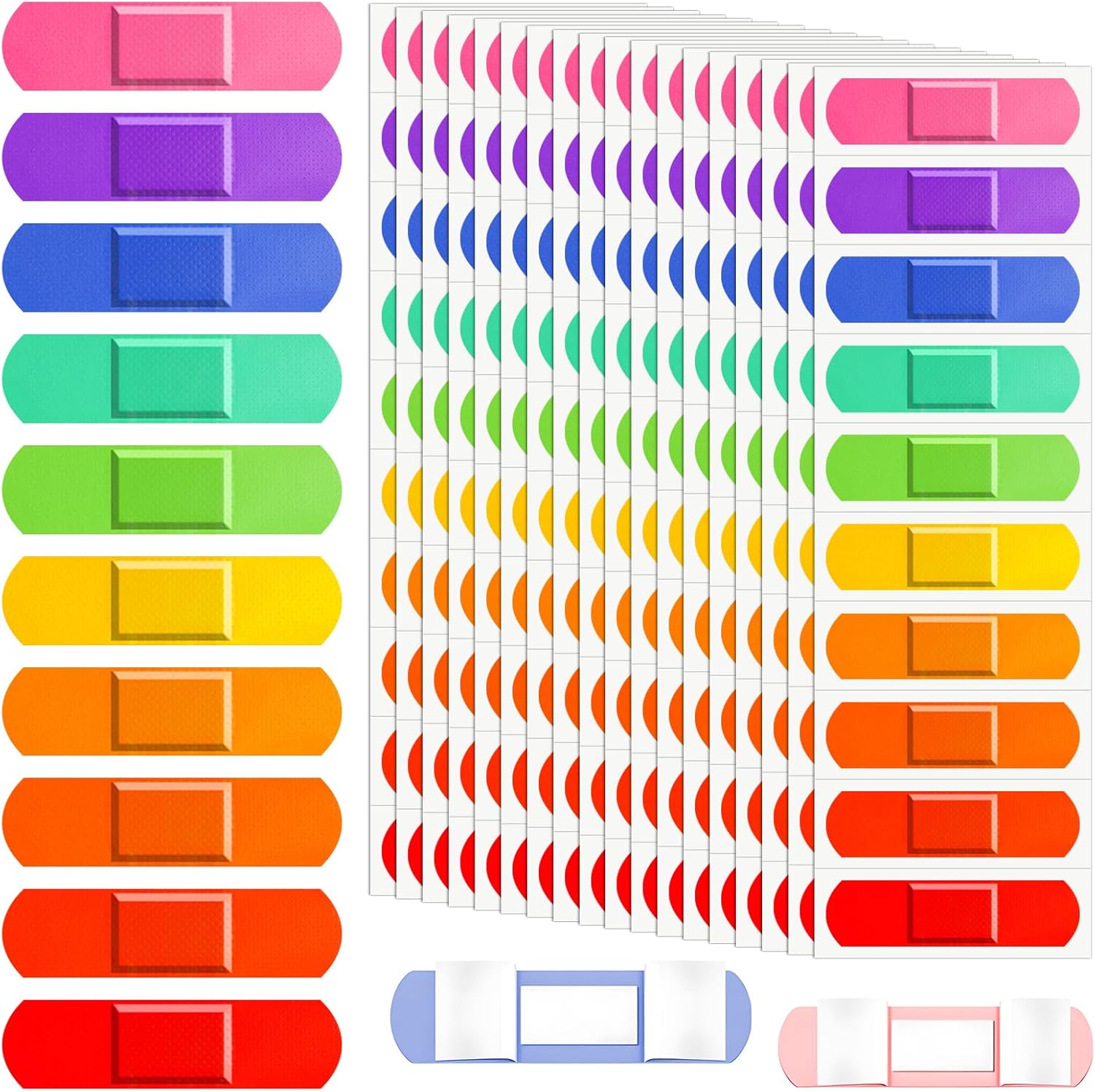 Generic Kids Bandages 180 Count front view of colorful neon packaging.