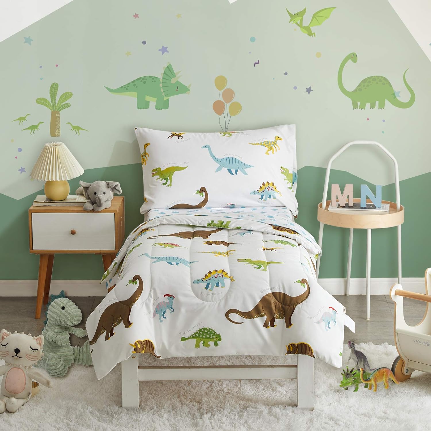 Uozzi Bedding 4 Piece Dinosaur Toddler Bedding Set front view