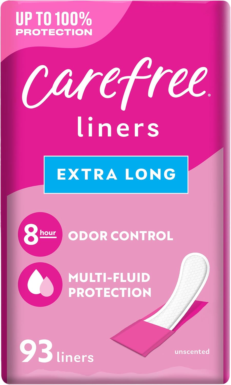 Carefree extra long panty liners front view packaging