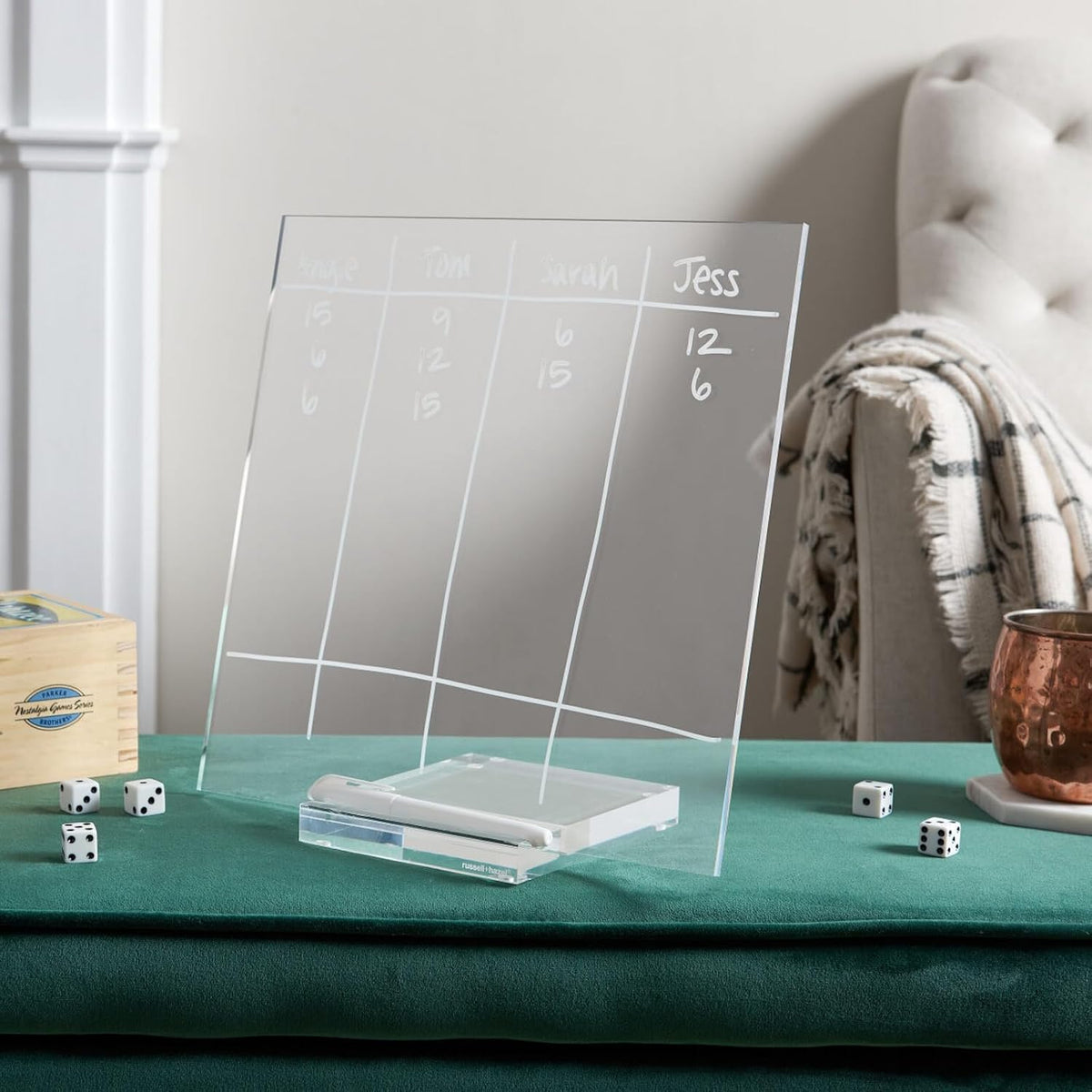 Russell+Hazel acrylic dry erase board packaging and components