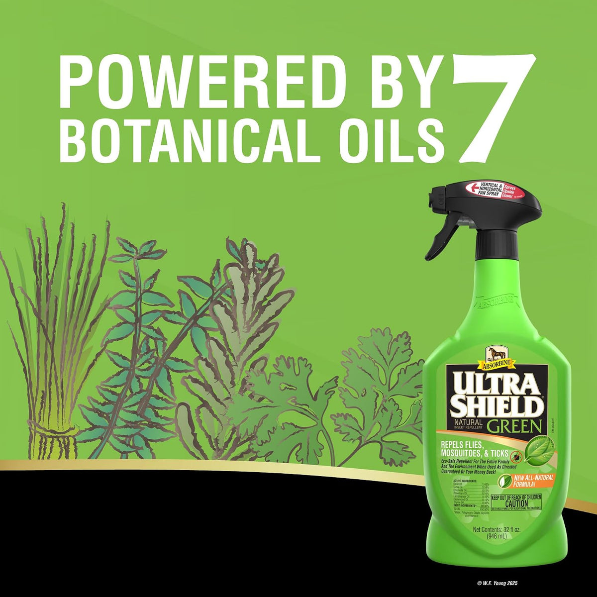 Absorbine UltraShield Green organic pest control spray back label with usage directions