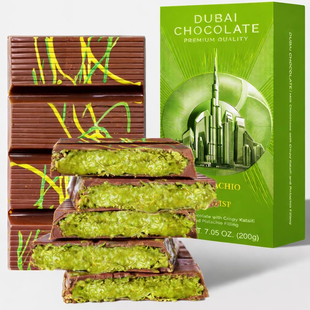 Yelgna And Moust Dubai chocolate bar pistachio front view premium imported chocolate packaging