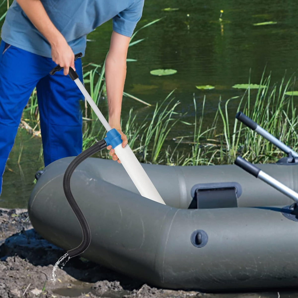 Turmaster kayak hand bilge pump showing ergonomic T-handle design