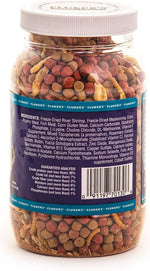 Close-up of premium freeze-dried river shrimp and mealworms included in the Fluker's reptile diet.